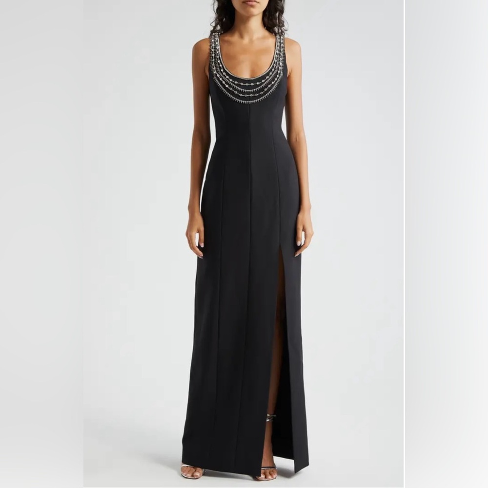 Cinq a Sept April Crystal-Embellished Column Gown